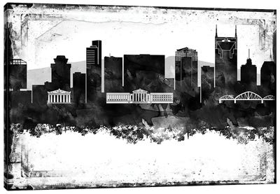 Nashville Black And White Framed Skylines Canvas Art Print - Tennessee Art