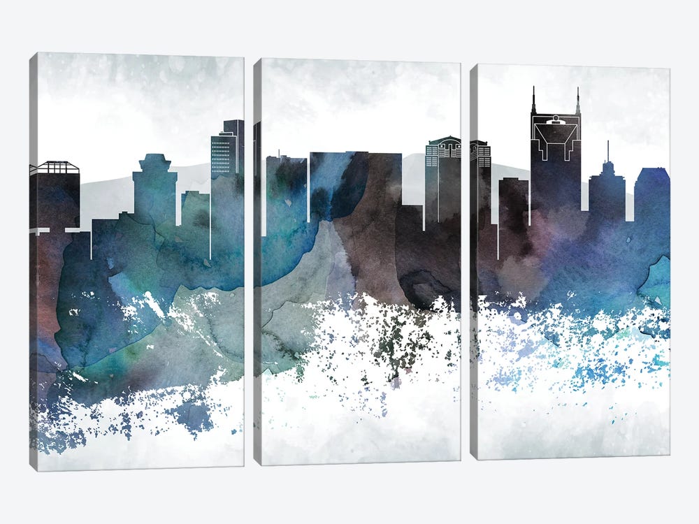 Nashville Bluish Skylines by WallDecorAddict 3-piece Canvas Art Print