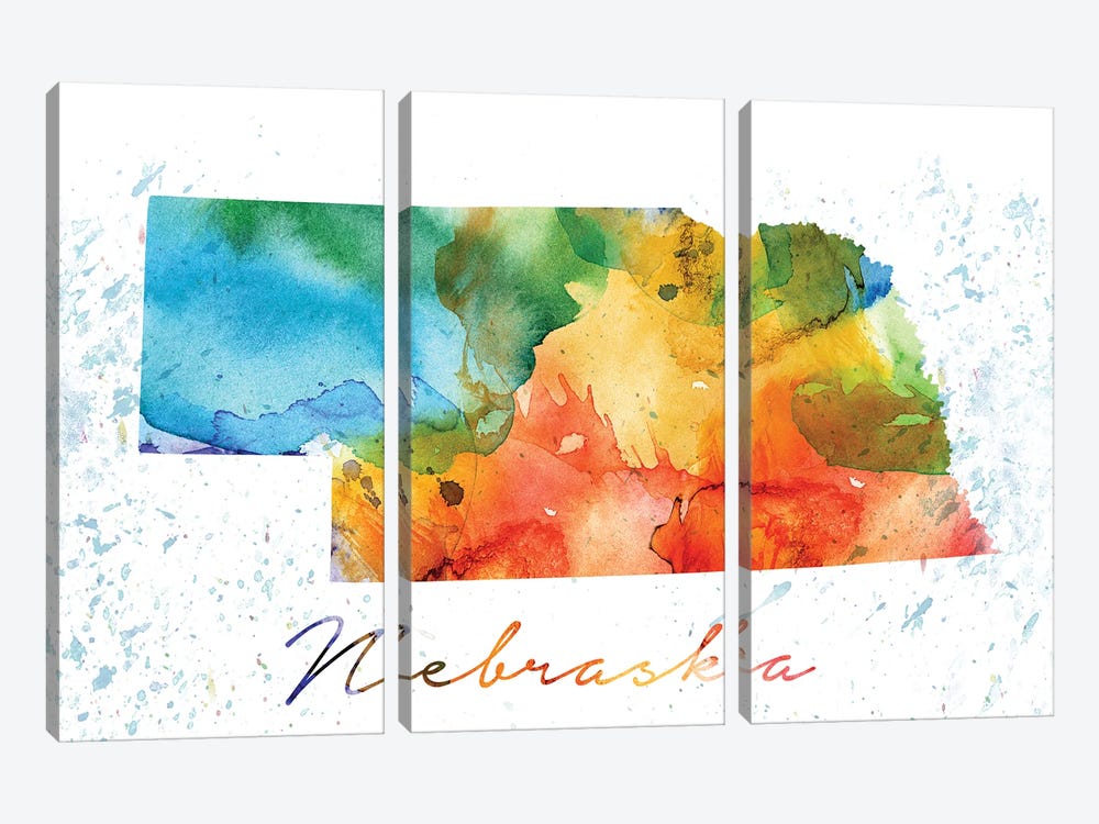 Nebraska State Colorful by WallDecorAddict 3-piece Canvas Art