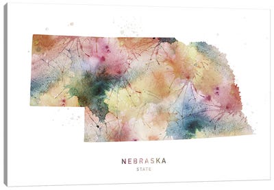 Nebraska Watercolor State Map Canvas Art Print - Nebraska