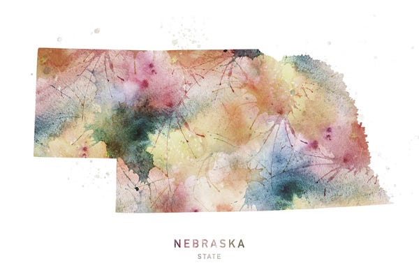 Nebraska: Nebraska Watercolor State Map by WallDecorAddict