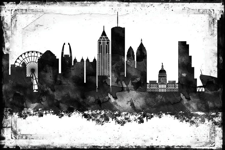 Atlanta Black And White Framed Skylines by WallDecorAddict wall art