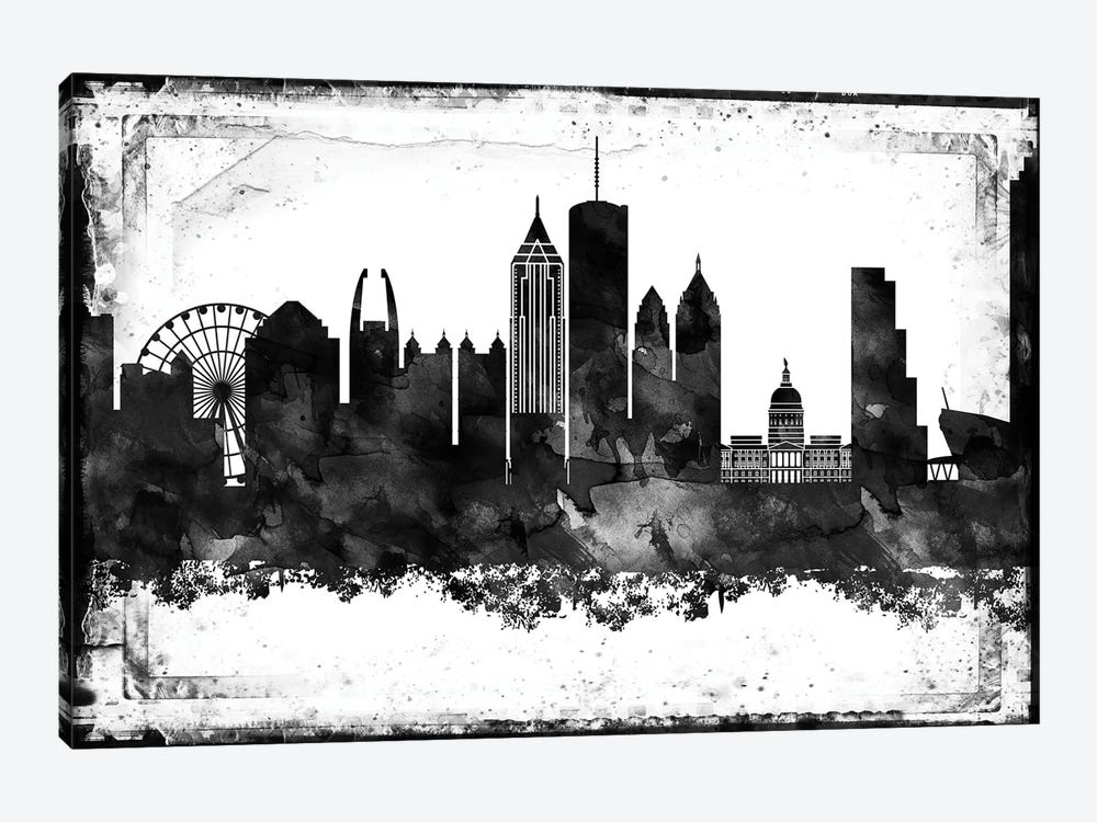 Atlanta Black And White Framed Skylines by WallDecorAddict 1-piece Canvas Wall Art