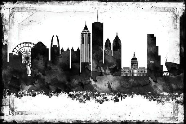Atlanta: Atlanta Black And White Framed Skylines by WallDecorAddict