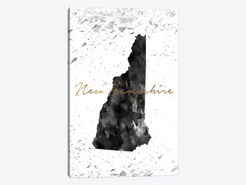 New Hampshire Black And White Gold by WallDecorAddict 1-piece Canvas Art Print