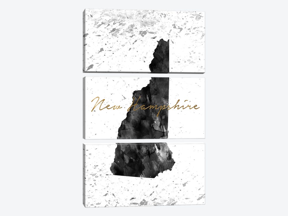 New Hampshire Black And White Gold by WallDecorAddict 3-piece Canvas Art Print