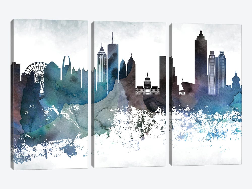 Atlanta Bluish Skylines by WallDecorAddict 3-piece Canvas Wall Art