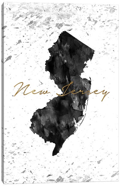 New Jersey Black And White Gold Canvas Art Print - State Maps