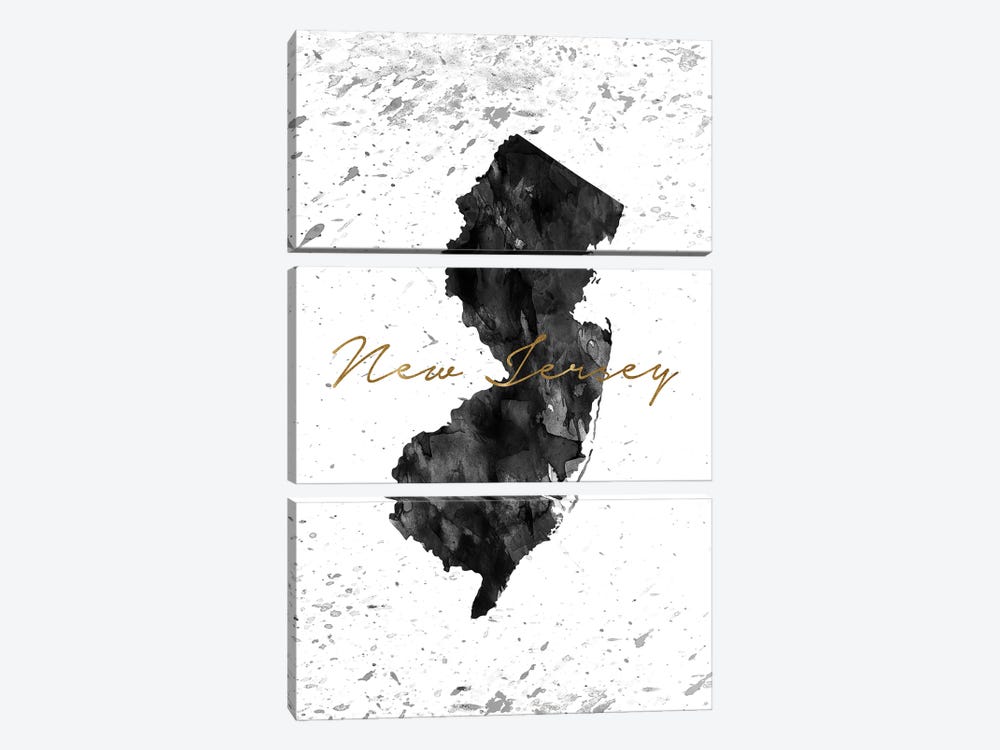 New Jersey Black And White Gold by WallDecorAddict 3-piece Canvas Print