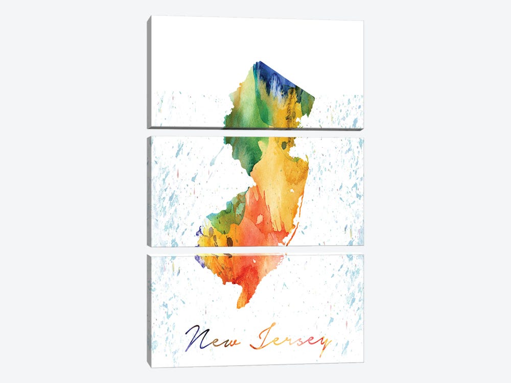 New Jersey State Colorful by WallDecorAddict 3-piece Canvas Wall Art