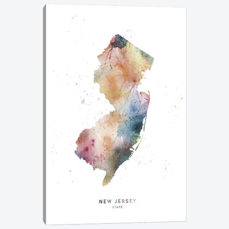 New Jersey State Watercolor Canvas Print #WDA313} by WallDecorAddict Canvas Art Print