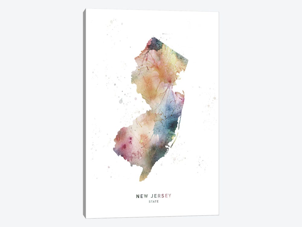 New Jersey State Watercolor by WallDecorAddict 1-piece Canvas Art Print