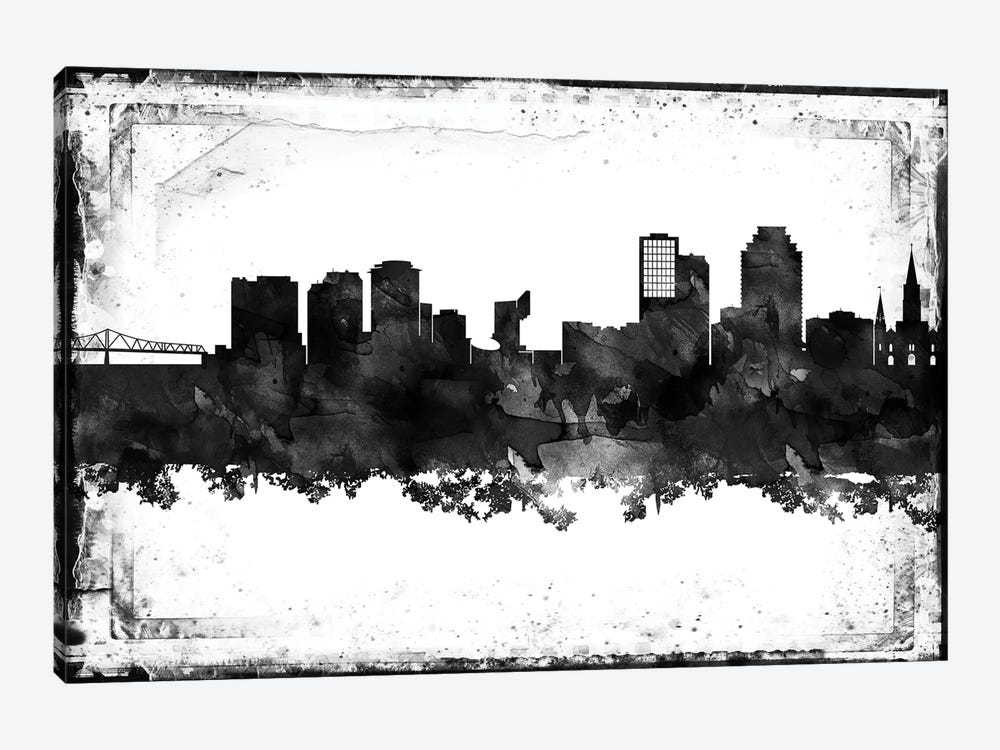 New Orleans Black And White Framed Skylines by WallDecorAddict 1-piece Canvas Art