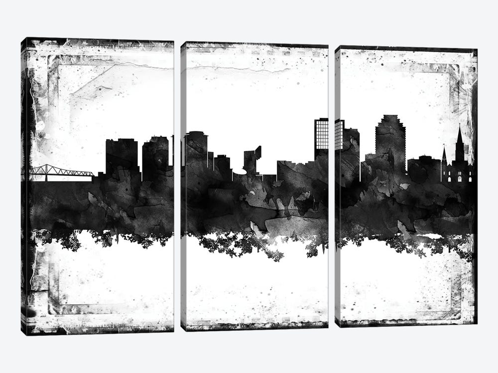 New Orleans Black And White Framed Skylines by WallDecorAddict 3-piece Canvas Artwork