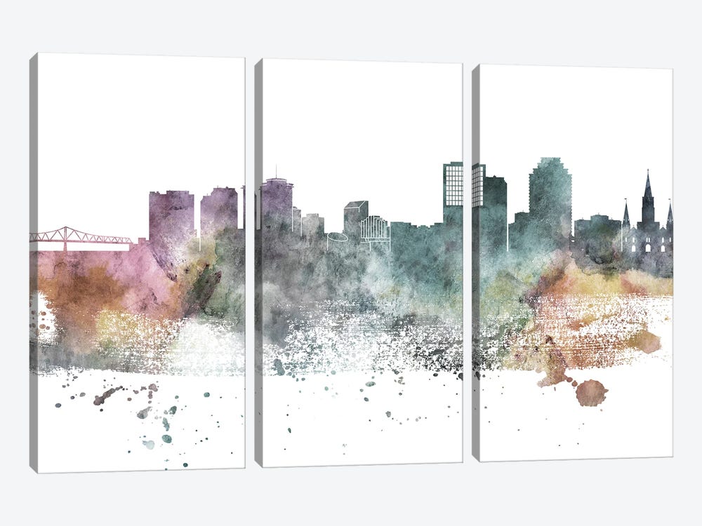 New Orleans Pastel Skylines by WallDecorAddict 3-piece Canvas Wall Art