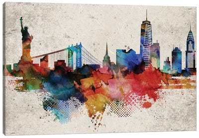 New York Abstract Canvas Art Print - Famous Monuments & Sculptures