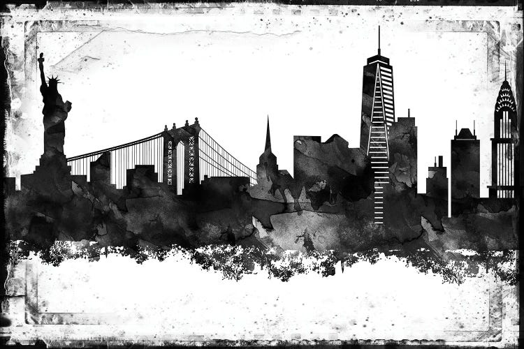 New York Black And White Framed Skylines by WallDecorAddict wall art