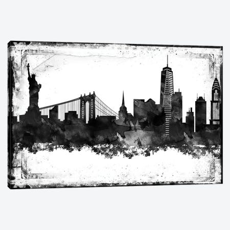 New York Black And White Framed Skylines Canvas Print #WDA326} by WallDecorAddict Canvas Print