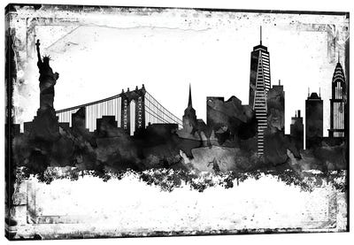 New York Black And White Framed Skylines Canvas Art Print - Famous Monuments & Sculptures