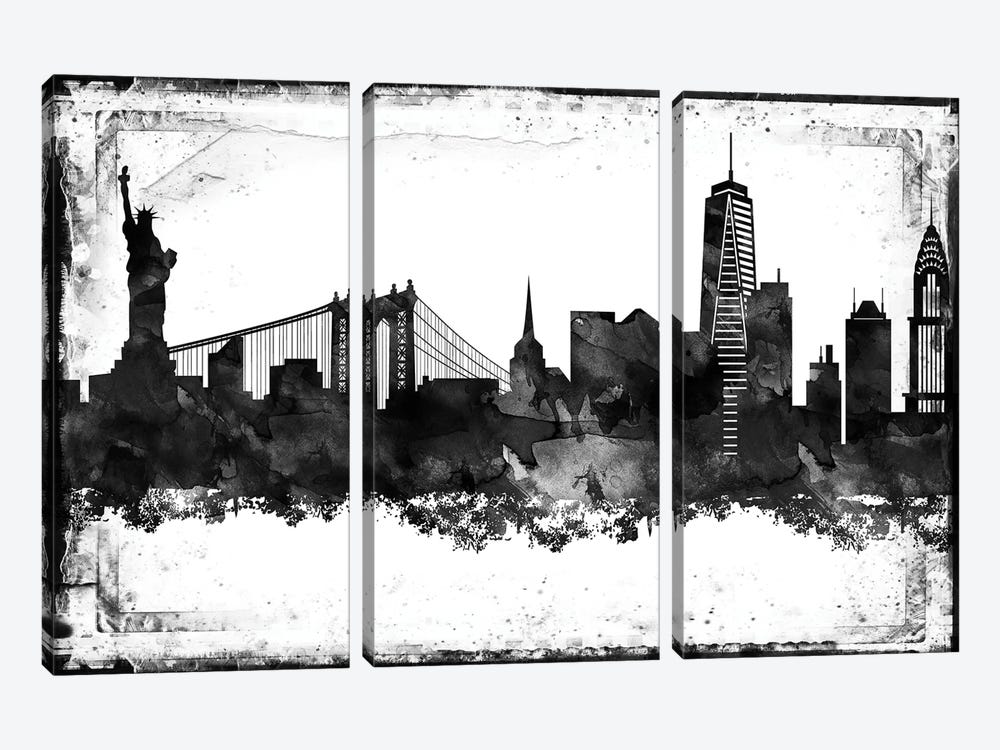 New York Black And White Framed Skylines by WallDecorAddict 3-piece Art Print