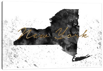 New York Black And White Gold Canvas Art Print - State Maps