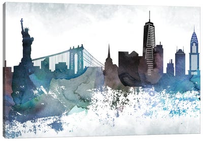 New York Bluish Skylines Canvas Art Print - New York Art