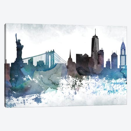 New York Bluish Skylines Canvas Print #WDA328} by WallDecorAddict Canvas Artwork