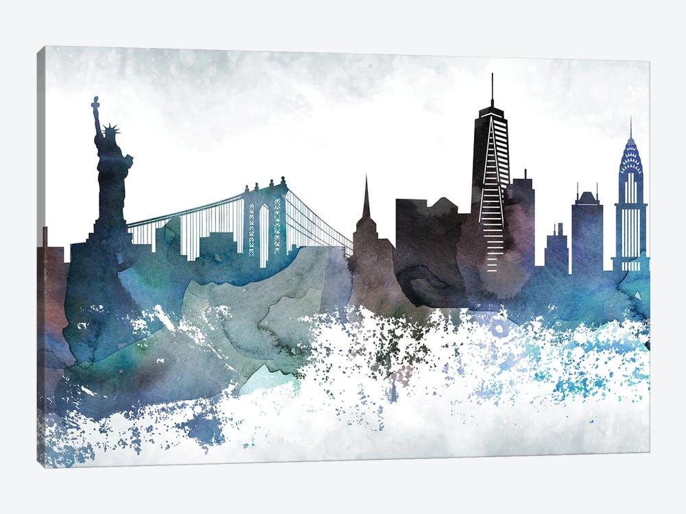 New York Bluish Skylines by WallDecorAddict 1-piece Canvas Print