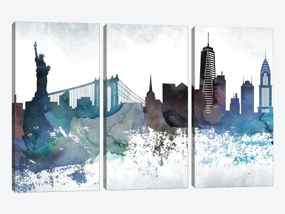 New York Bluish Skylines by WallDecorAddict 3-piece Art Print