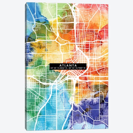 Atlanta City Map Colorful Canvas Print #WDA32} by WallDecorAddict Canvas Art