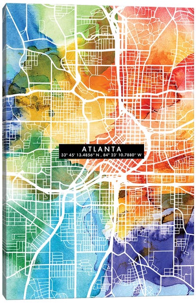 Atlanta City Map Colorful Canvas Art Print - Atlanta Maps