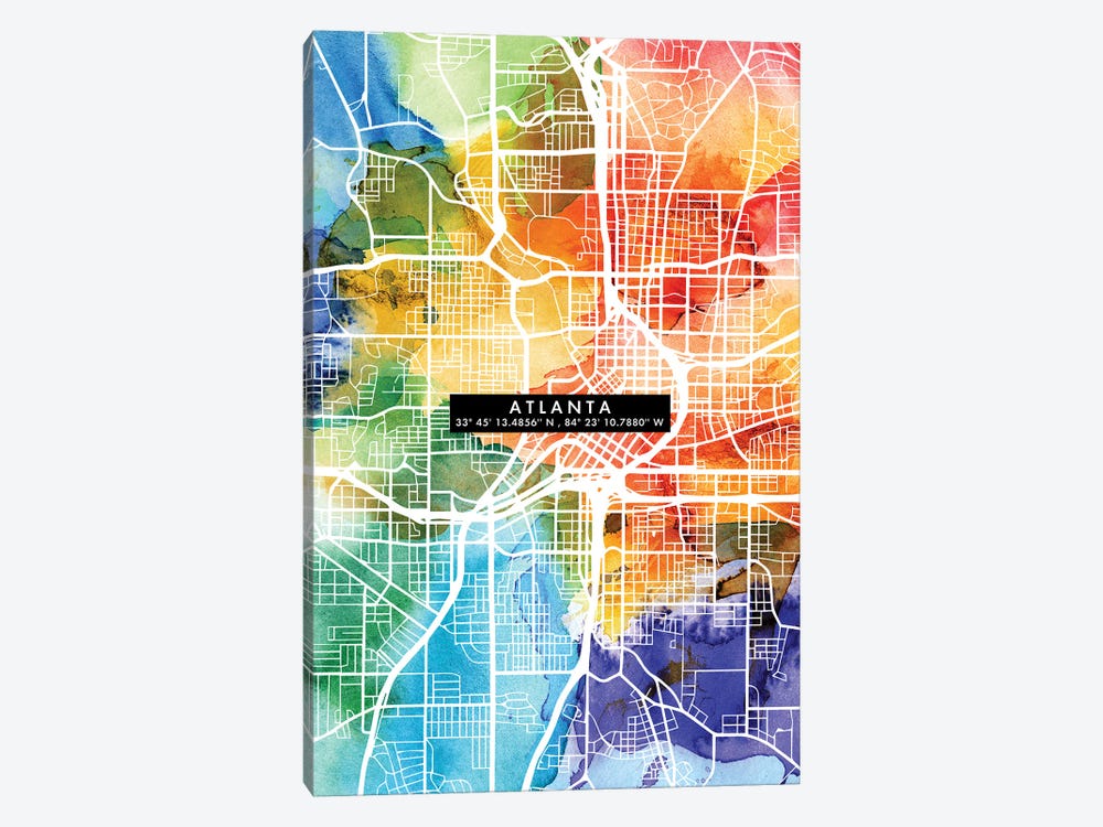 Atlanta City Map Colorful by WallDecorAddict 1-piece Canvas Artwork