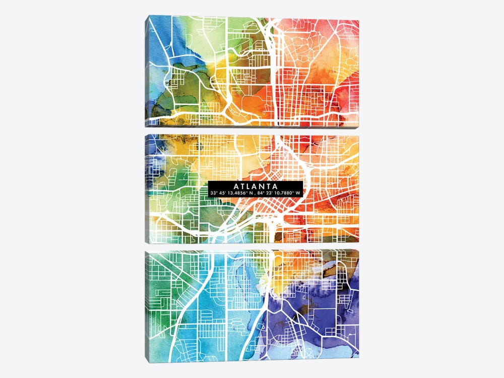 Atlanta City Map Colorful by WallDecorAddict 3-piece Canvas Artwork