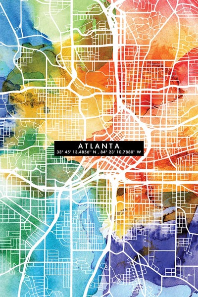 Atlanta Maps: Atlanta City Map Colorful by WallDecorAddict