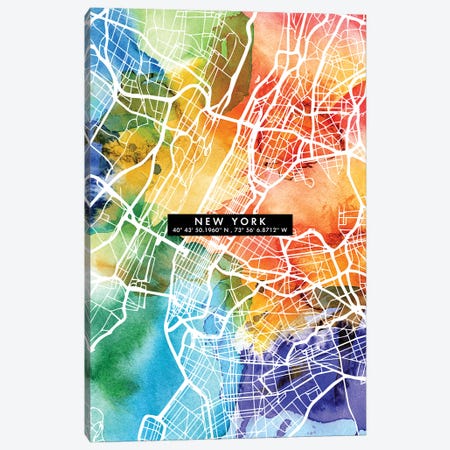 New York City Map Colorful Canvas Print #WDA330} by WallDecorAddict Art Print