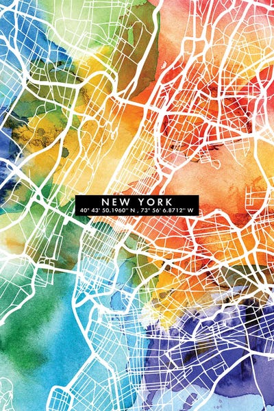 New York City Maps: New York City Map Colorful by WallDecorAddict
