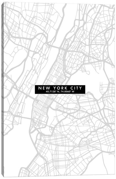New York City Map Minimal Canvas Art Print - Urban Maps