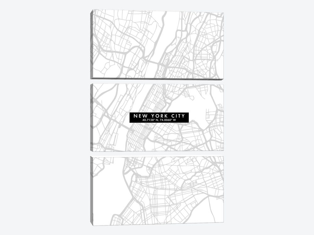 New York City Map Minimal by WallDecorAddict 3-piece Canvas Print