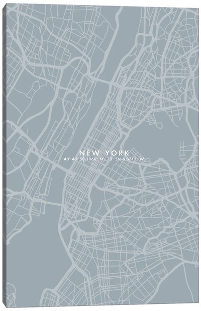 New York City Map Simple Color Canvas Art Print - WallDecorAddict