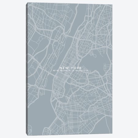 New York City Map Simple Color Canvas Print #WDA332} by WallDecorAddict Art Print