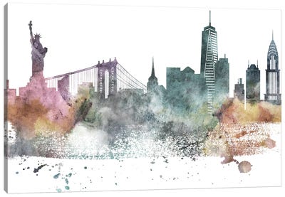 New York Pastel Skylines Canvas Art Print - Famous Monuments & Sculptures