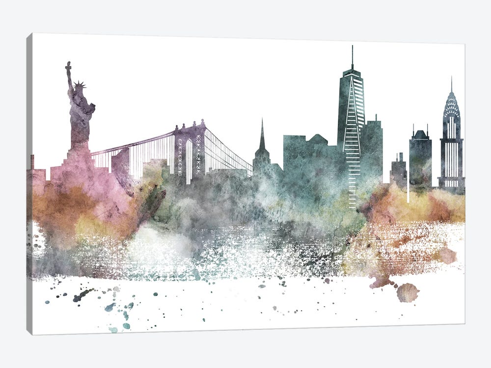 New York Pastel Skylines by WallDecorAddict 1-piece Canvas Art Print