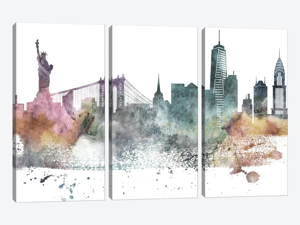 New York Pastel Skylines by WallDecorAddict 3-piece Art Print