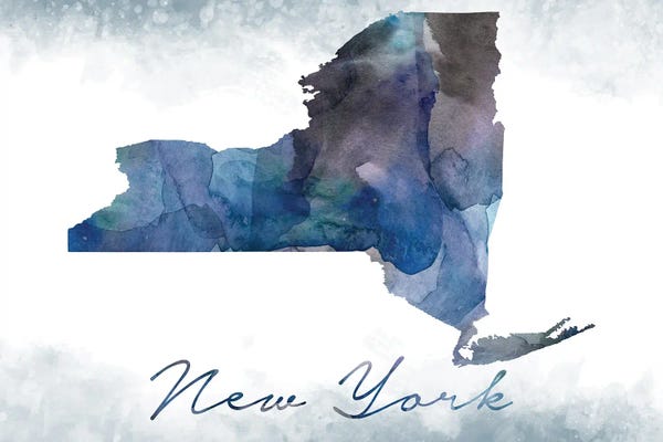 Large Map Art - Canvas Prints: New York State Bluish by WallDecorAddict