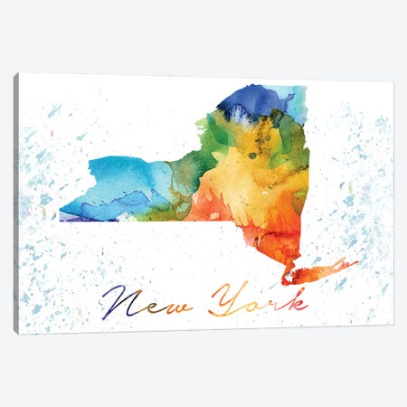 New York State Colorful Canvas Print #WDA335} by WallDecorAddict Canvas Wall Art