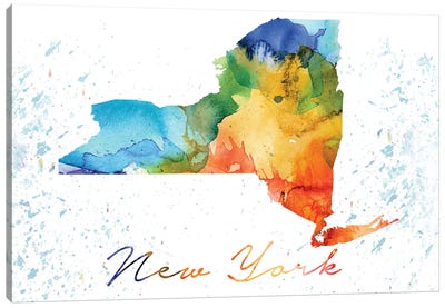 New York State Colorful Canvas Art Print - State Maps
