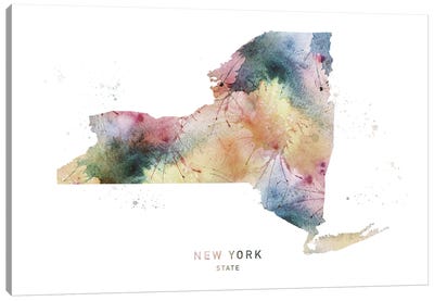 New York Watercolor State Map Canvas Art Print - State Maps