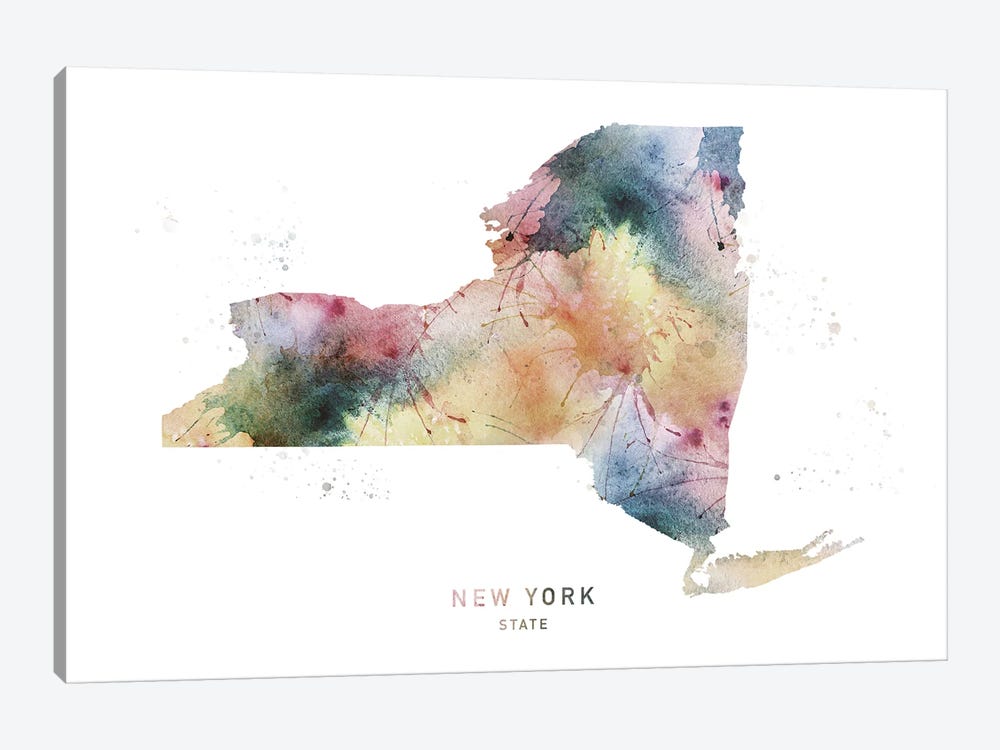 New York Watercolor State Map by WallDecorAddict 1-piece Canvas Artwork