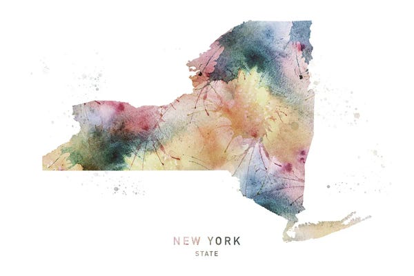 WallDecorAddict: New York Watercolor State Map by WallDecorAddict