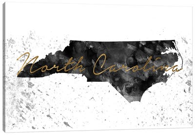 North Carolina Black And White Gold Canvas Art Print - State Maps
